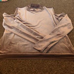 Velour Turtleneck cold shoulder mauve top